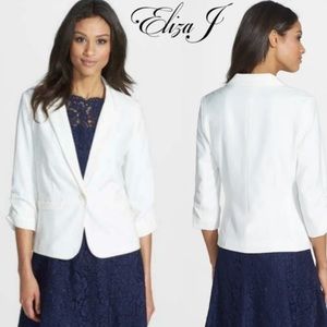 Eliza J ruched sleeve cream blazer size L